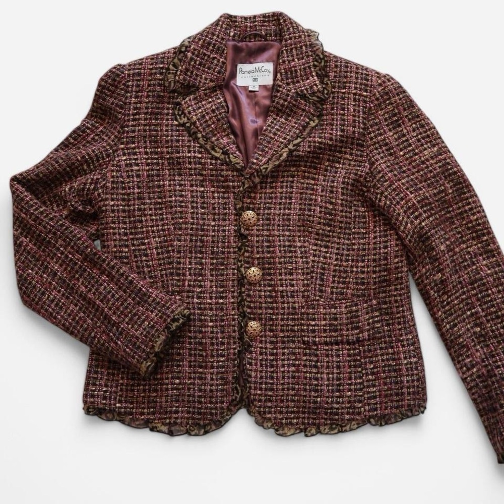 💜 Vintage Pamela McCoy Purple Tweed Blazer – Size M (Fits XS/S Oversized) 💜